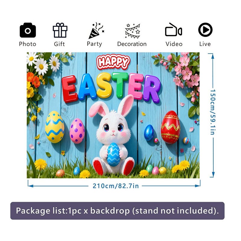 Colorful Easter Bunny Egg Banner 210 x 150 cm Pastel Spring Party Decor - Image 5