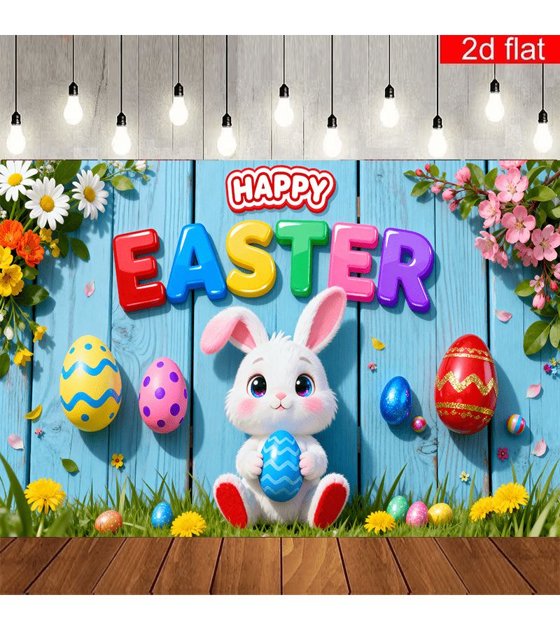 Colorful Easter Bunny Egg Banner 210 x 150 cm Pastel Spring Party Decor - Image 3