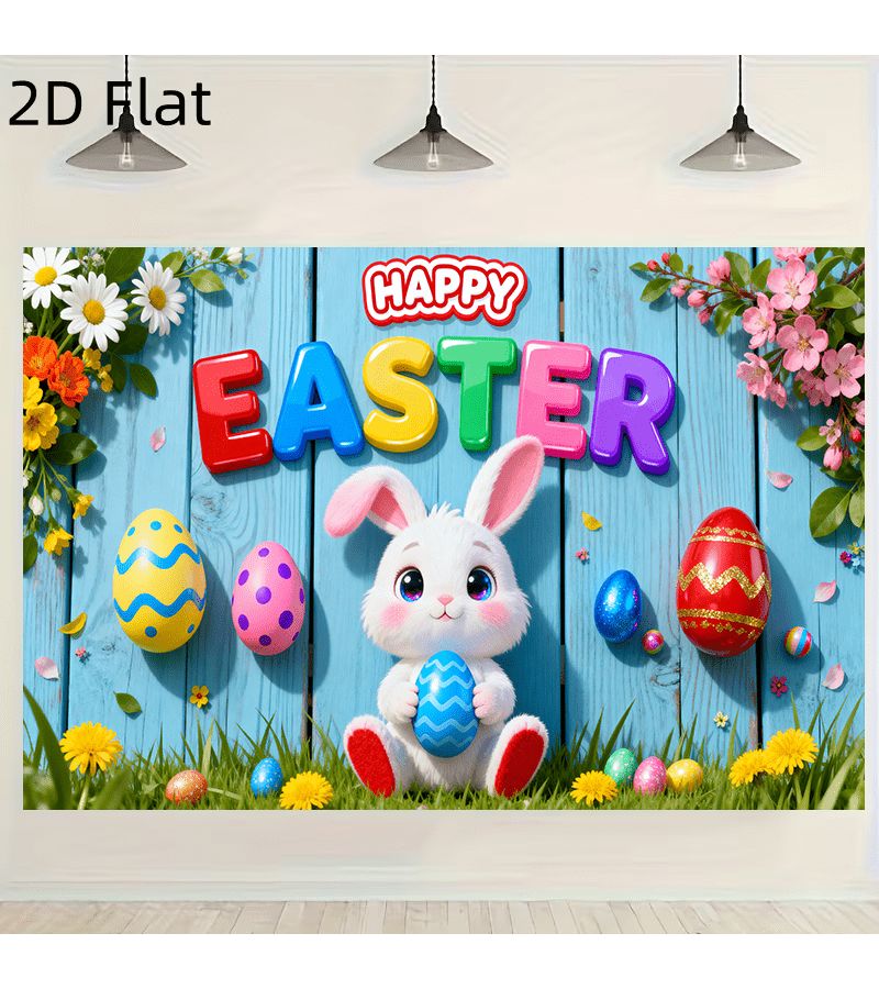 Colorful Easter Bunny Egg Banner 210 x 150 cm Pastel Spring Party Decor - Image 1