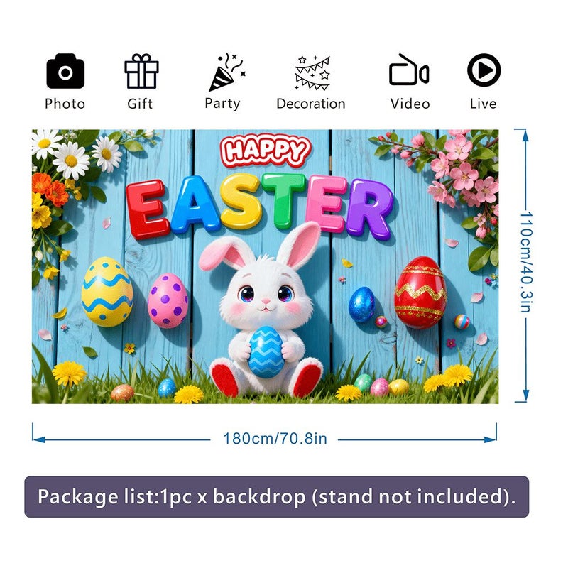 Colorful Easter Bunny Egg Banner 210 x 150 cm Pastel Spring Party Decor - Image 4