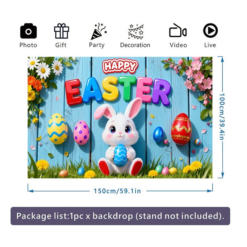 Colorful Easter Bunny Egg Banner 210 x 150 cm Pastel Spring Party Decor - Image 2