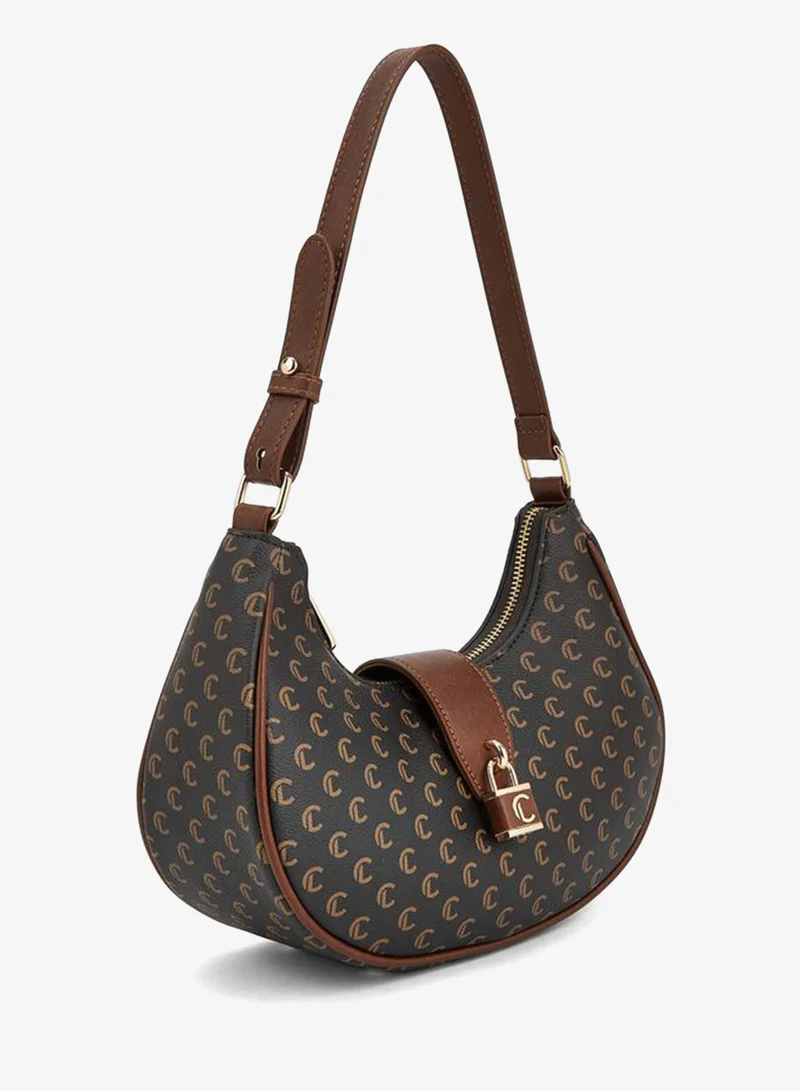 لو كونفورت Monogram Print Shoulder Bag With Adjustable Strap