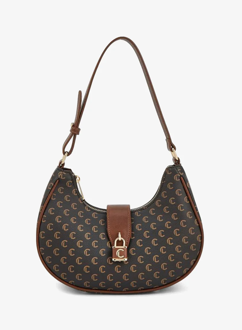 لو كونفورت Monogram Print Shoulder Bag With Adjustable Strap