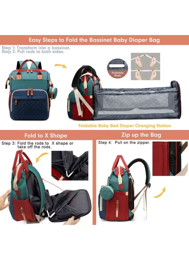 VIO Large Baby Backpack Diaper Bag with Changing Station Foldable Multifunctional Travel Bassinet with Soft Stroller Straps Washable Pads Mummy Bag Multicolor Water Resistant Baby Diaper Bag with USB Charging Port 3 in 1 Baby Diaper Mommy Bag with Changing Pad for Baby Boy Baby Girl Indoor Outdoor Travel Use  - Image 2