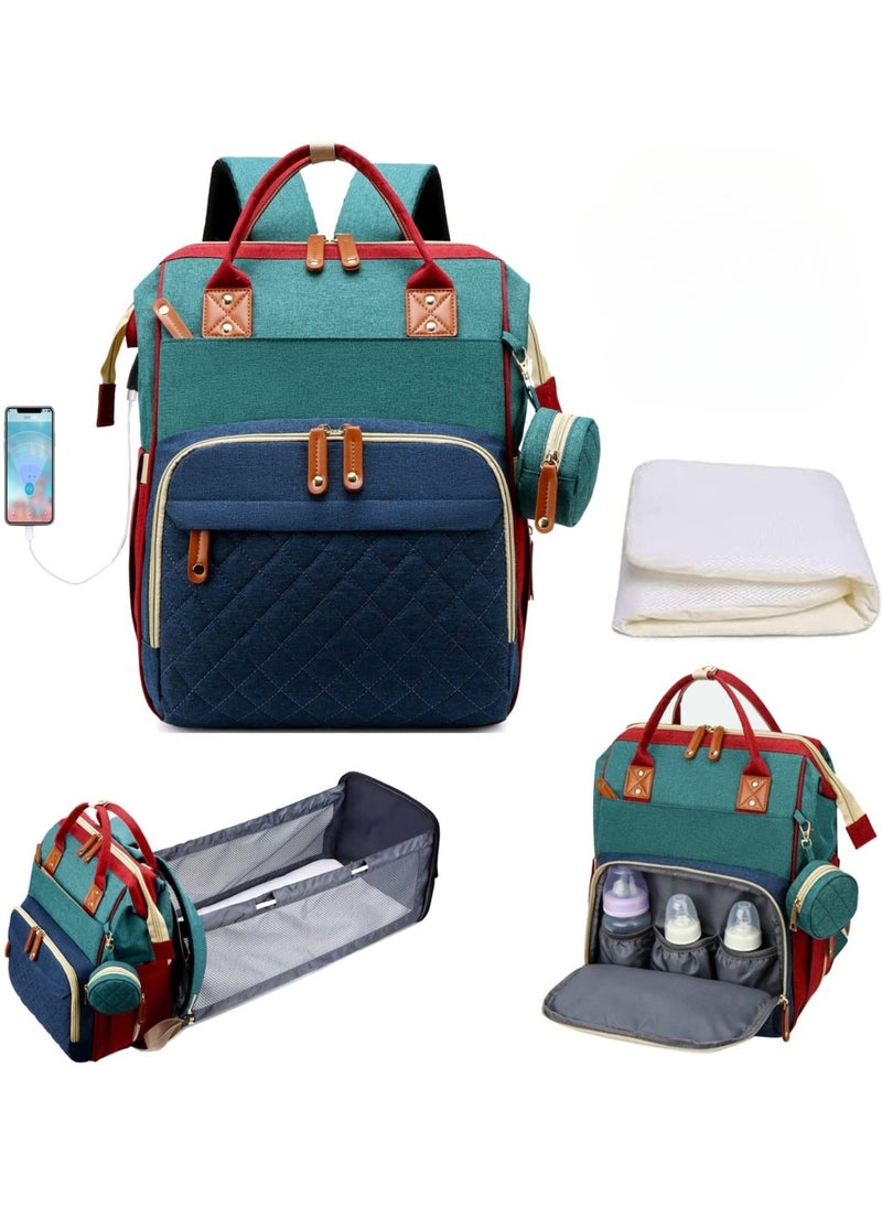 VIO Large Baby Backpack Diaper Bag with Changing Station Foldable Multifunctional Travel Bassinet with Soft Stroller Straps Washable Pads Mummy Bag Multicolor Water Resistant Baby Diaper Bag with USB Charging Port 3 in 1 Baby Diaper Mommy Bag with Changing Pad for Baby Boy Baby Girl Indoor Outdoor Travel Use  - Image 1