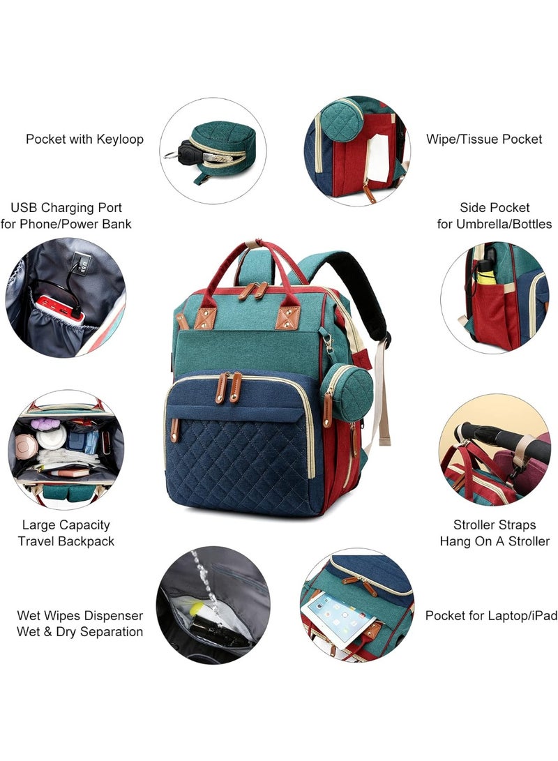 VIO Large Baby Backpack Diaper Bag with Changing Station Foldable Multifunctional Travel Bassinet with Soft Stroller Straps Washable Pads Mummy Bag Multicolor Water Resistant Baby Diaper Bag with USB Charging Port 3 in 1 Baby Diaper Mommy Bag with Changing Pad for Baby Boy Baby Girl Indoor Outdoor Travel Use - Image 5