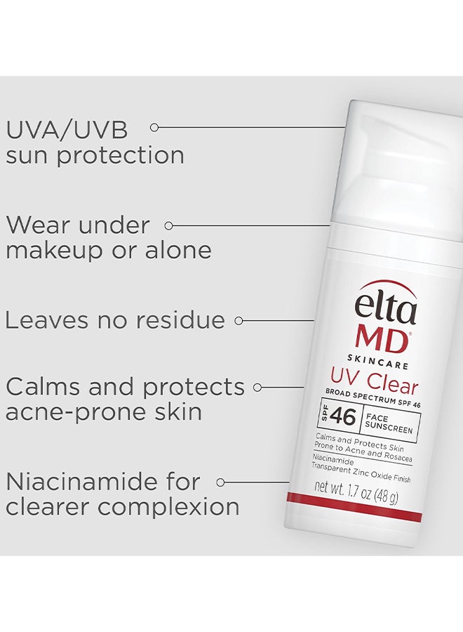 EltaMD UV Clear Facial Sunscreen SPF 46 For Unisex, Oil Free Sunscreen With Zinc Oxide, 48G - Image 2