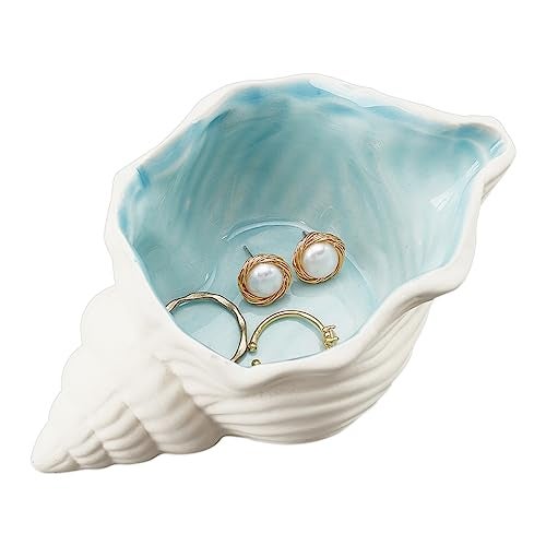 NBEADS Conch Shape Ceramic Jewelry Tray Aqua Shell Trinket Dish Ceramic Ring Earring Holder Oceanthemed Decorative Trinket Plate for Rings Earrings Necklaces Bracelet Jewelry Watch Keys - Image 1