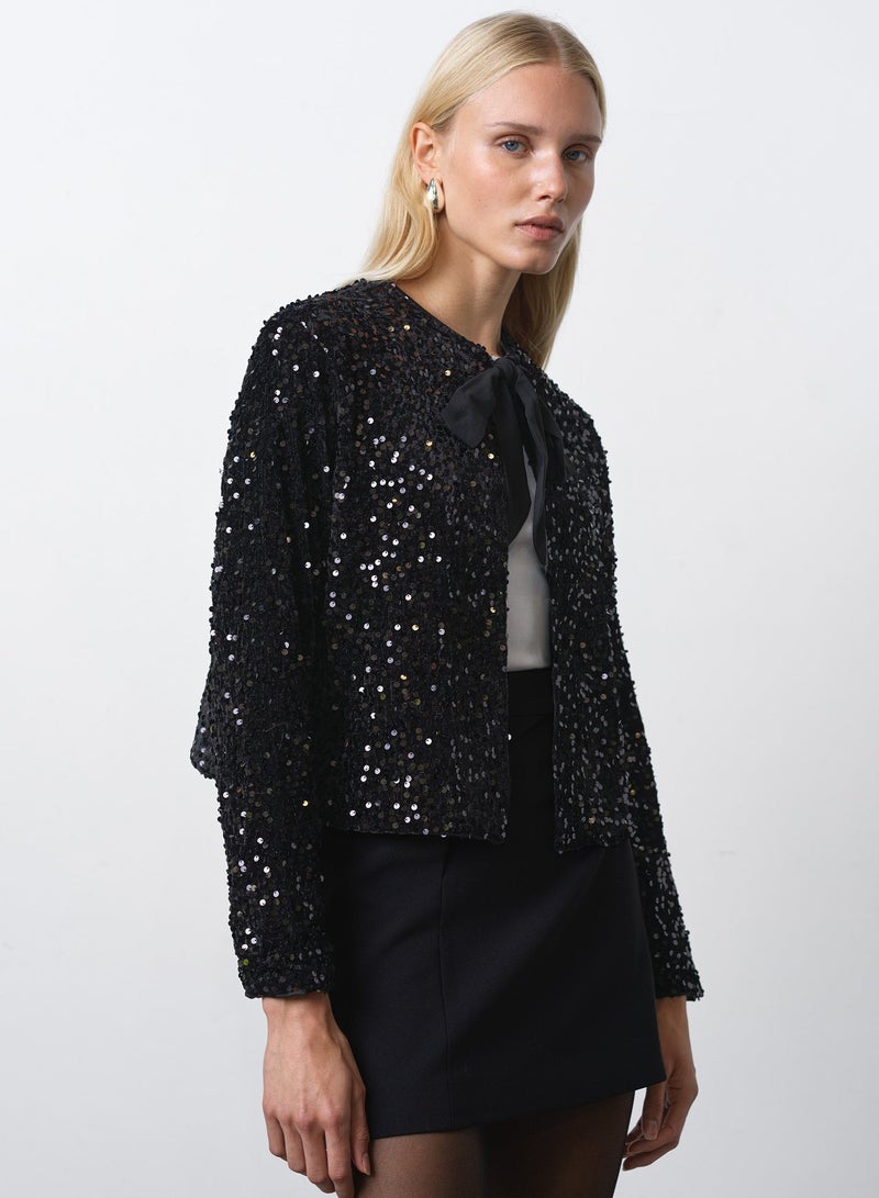 French Connection Monet Sequin Tie Cardigan - Image 1