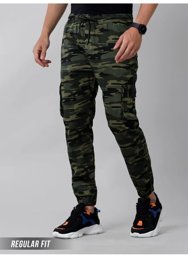 Beyoung Camouflage Green Dual Pocket Cargo Joggers For Men