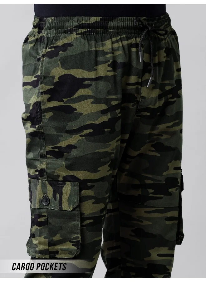 Beyoung Camouflage Green Dual Pocket Cargo Joggers For Men