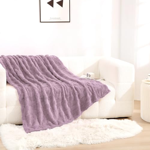 Linecooo Light Purple Fleece Throw Blanket 50”×60” for Couch Sofa Bed,Super Soft Cozy Plush Microfiber Flannel Blanket with 3D Checkered Design Lightweight for Adults,Woman,Girls - Image 2