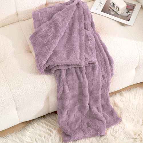 Linecooo Light Purple Fleece Throw Blanket 50”×60” for Couch Sofa Bed,Super Soft Cozy Plush Microfiber Flannel Blanket with 3D Checkered Design Lightweight for Adults,Woman,Girls - Image 3