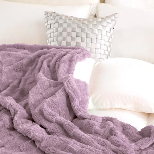Linecooo Light Purple Fleece Throw Blanket 50”×60” for Couch Sofa Bed,Super Soft Cozy Plush Microfiber Flannel Blanket with 3D Checkered Design Lightweight for Adults,Woman,Girls - Image 5