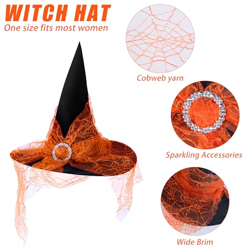 Shitailu Halloween Witch Costume for Women Adult Girls Gothic CosplayOutfit Set With Tutu Hat Broomstick Striped Socks Gloves Pendant Halloween Orange - Image 3