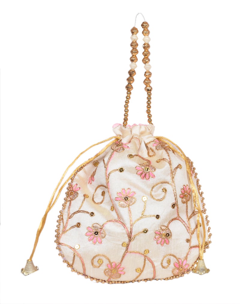 SuneshCreation Ethnic Potli Handbag with Beaded Handle for Women - Image 1