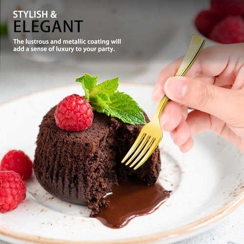 Qeirudu 4 Inch Gold Plastic Mini Forks, 100 Pack Disposable Appetizer Forks Heavy Duty Tiny Forks for Party Small Desserts, Charcuterie, Samples, Cocktails and Strawberries - Image 3