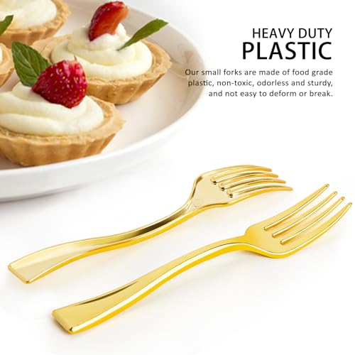 Qeirudu 4 Inch Gold Plastic Mini Forks, 100 Pack Disposable Appetizer Forks Heavy Duty Tiny Forks for Party Small Desserts, Charcuterie, Samples, Cocktails and Strawberries - Image 5