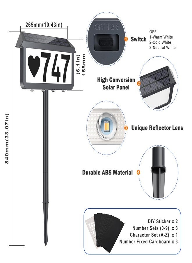 Brightever Solar Address Signs, House Number for Outside Waterproof, 3-Color LED Illuminated Address Plaques with Stake, Wall Mounted Solar Powered Light Up Address Numbers for Houses, 1-Pack, Grey - Image 2