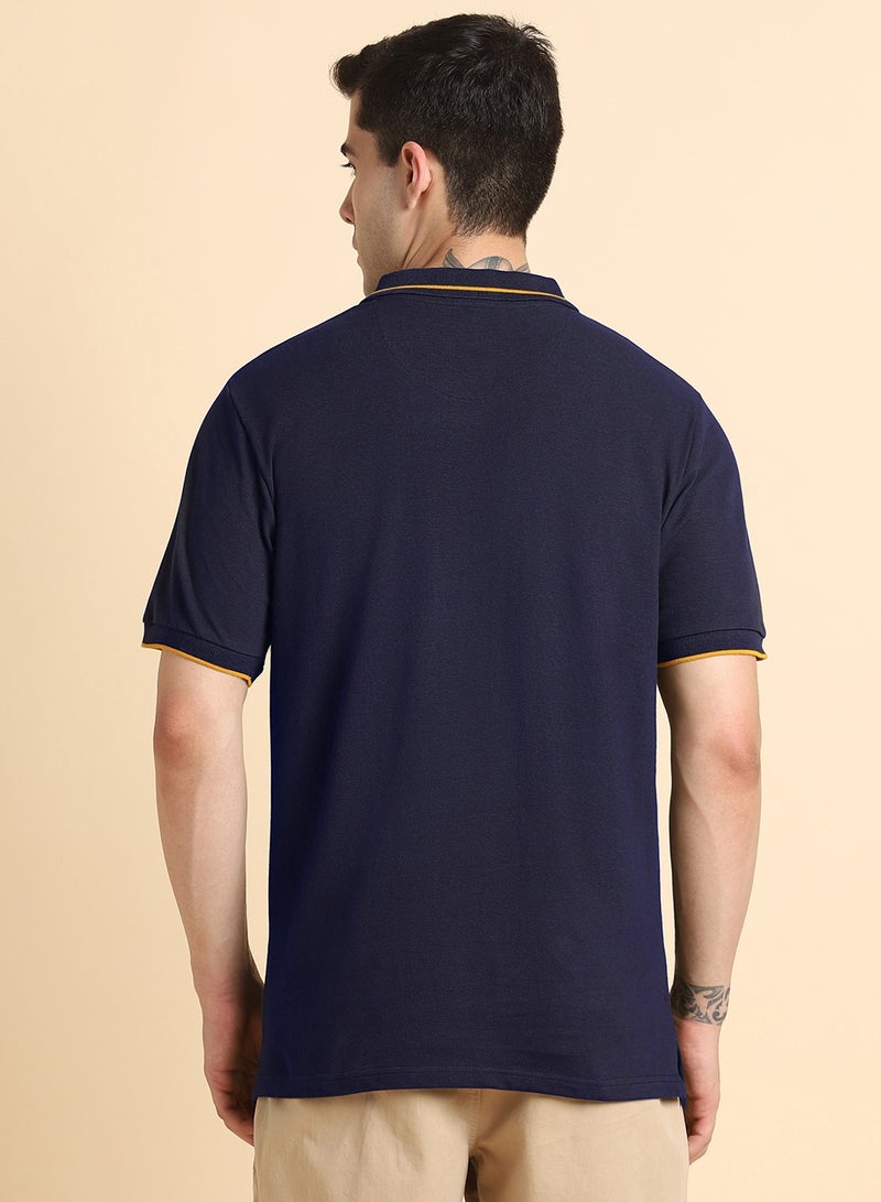 Dennis Lingo Men's Navy 100% Cotton Solid Pattern Regular Fit T-Shirt  - Image 4