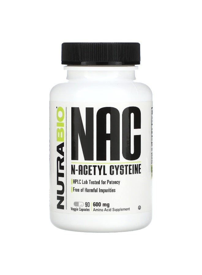 NutraBio, NAC N-Acetyl Cysteine, 600 mg, 90 Veggie Capsules (Packaging may vary) - Image 1