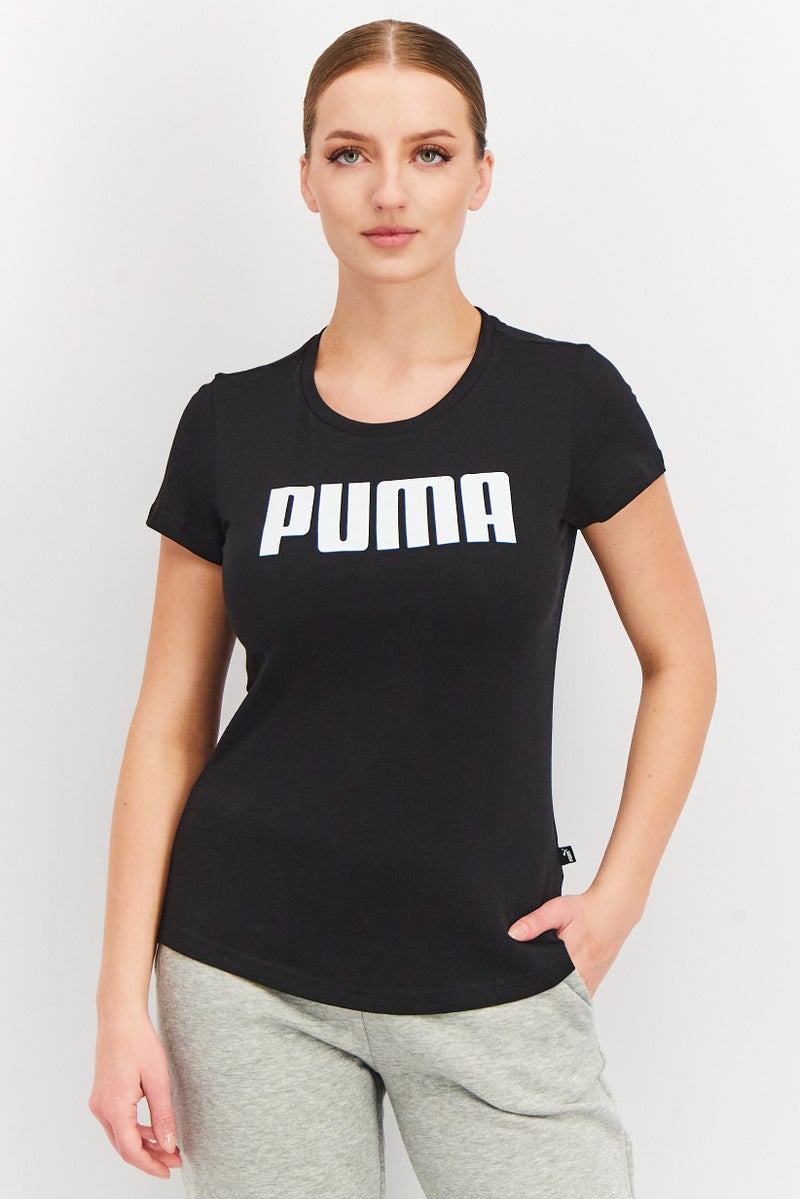 PUMA Women Regular Fit Crew Neck Short Sleeve Brand Logo Top, Black - Image 1