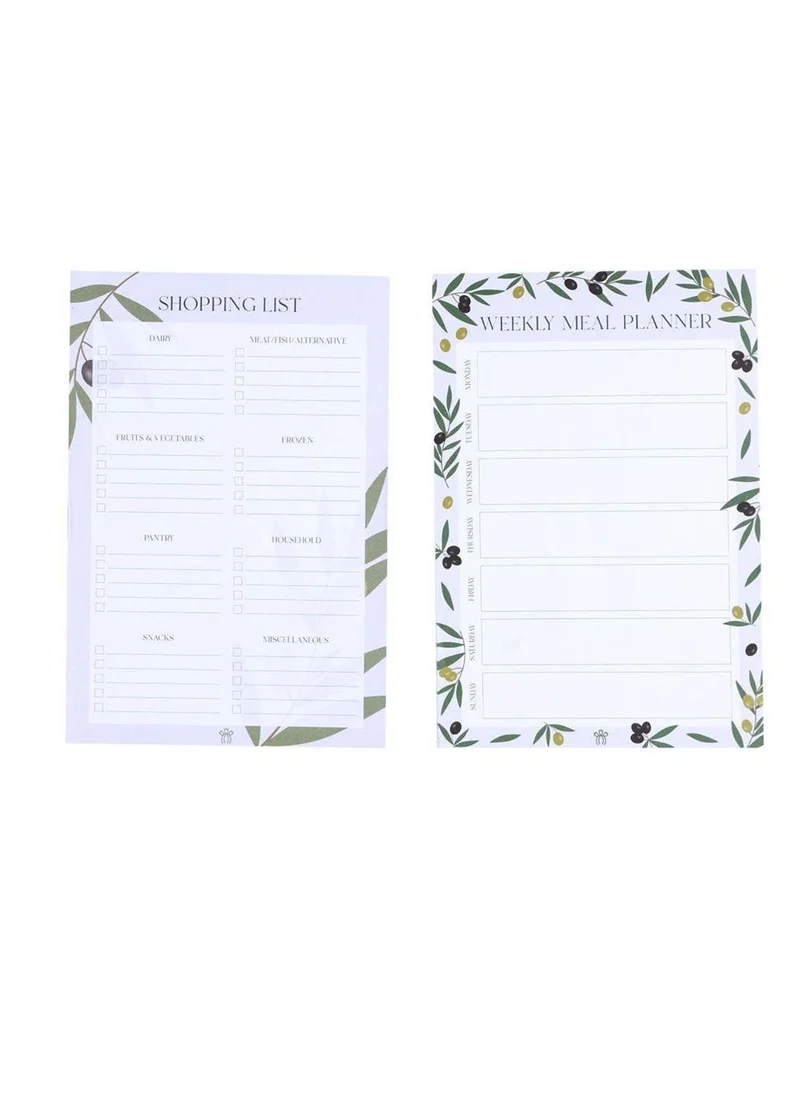 Prickly Pear Olive Set Of 2 Magnetic Meal Planner With Shopping List