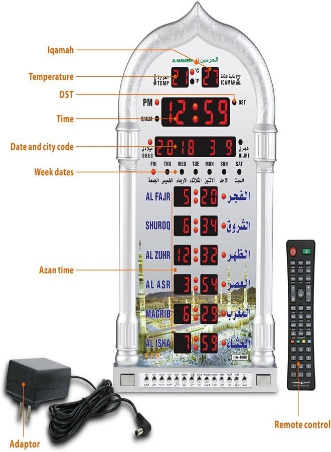Digital Alarm Clock with Azan Sound in Silver  - Image 3