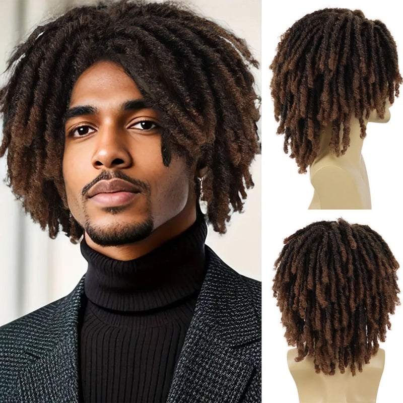 GNIMEGIL Short Braided Wig  Afro Bob Ombre Brown Crochet Twist Hair Dreadlocks Natural Synthetic Wig for Black Man  Breathable Braids