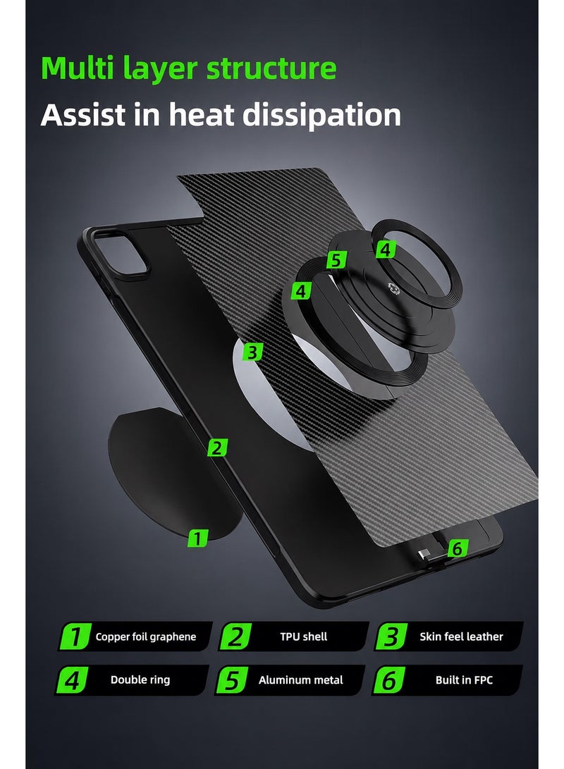 PIVA Gaming 3-in-1 iPad Protective Case with FPC Tail Plug, Built-In Magnetic Ring for Cooler Attachment, PD 100W Fast Charging, 10Gbps Data Transfer, 4K 60Hz Video Output, Carbon Fiber TPU Cover, Compatible with Magnetic Coolers for iPad Pro 11-inch 2018–2022 M1/m2 - Image 4
