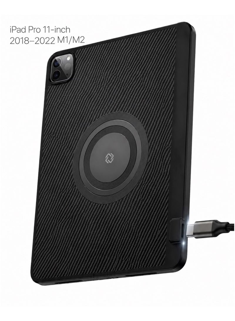 PIVA Gaming 3-in-1 iPad Protective Case with FPC Tail Plug, Built-In Magnetic Ring for Cooler Attachment, PD 100W Fast Charging, 10Gbps Data Transfer, 4K 60Hz Video Output, Carbon Fiber TPU Cover, Compatible with Magnetic Coolers for iPad Pro 11-inch 2018–2022 M1/m2 - Image 1