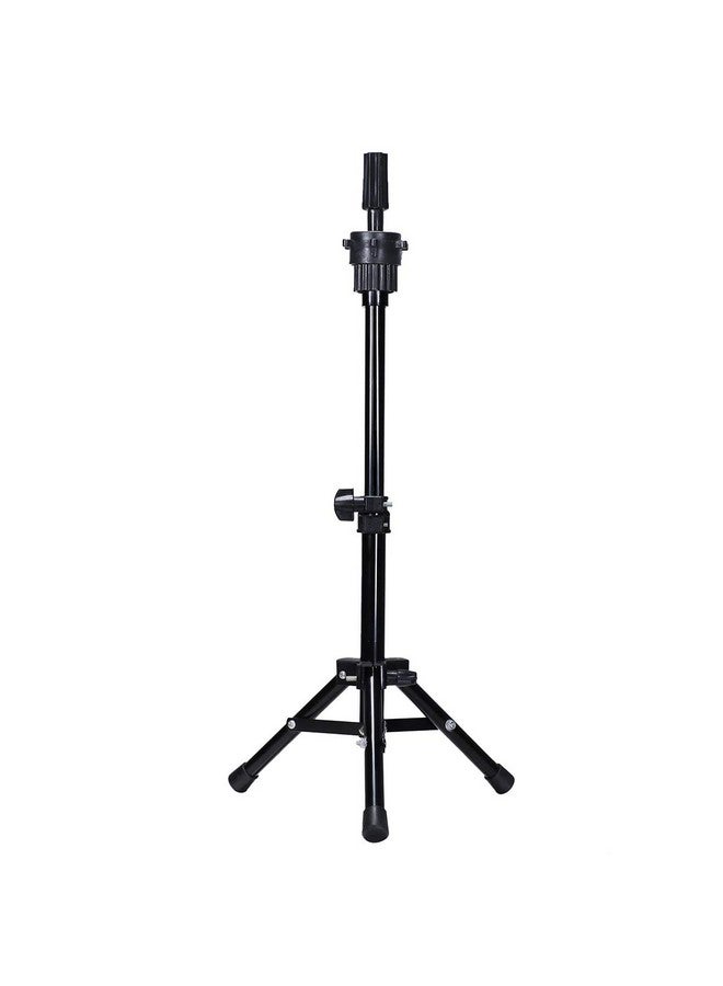 DANSEE Mini Wig Tripod Foldable Stand Adjustable Mannequin Head Metal Tripod Canvas Block Head Stand Holder Wig Manikin Head Table Display for Cosmetology Salons Hairdressing Training Black(36-55cm) - Image 1