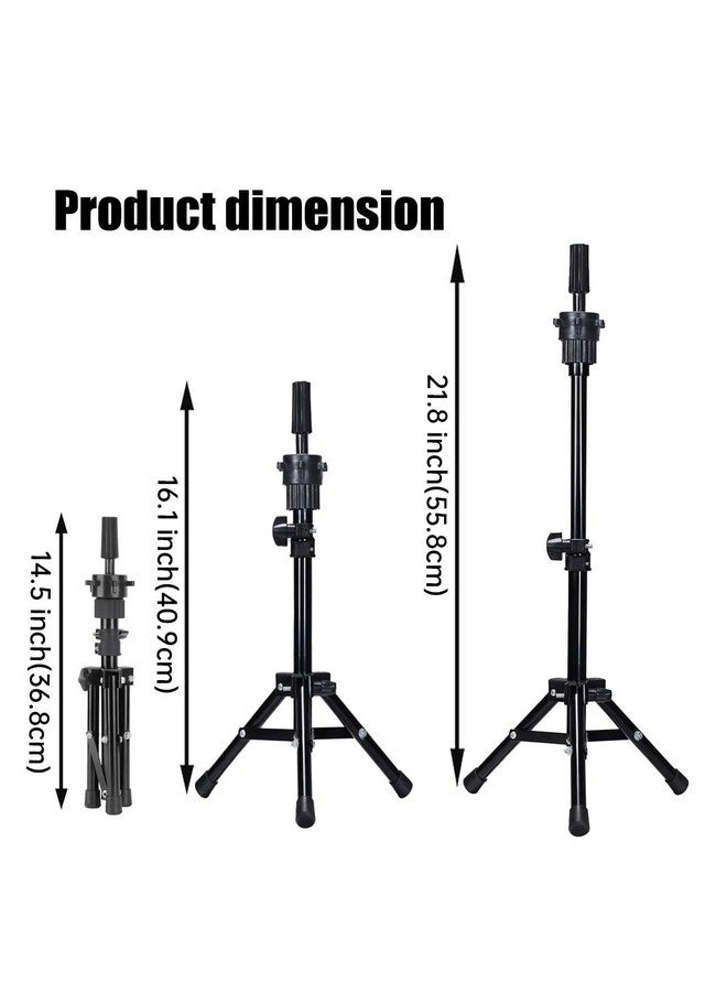 DANSEE Mini Wig Tripod Foldable Stand Adjustable Mannequin Head Metal Tripod Canvas Block Head Stand Holder Wig Manikin Head Table Display for Cosmetology Salons Hairdressing Training Black(36-55cm) - Image 3