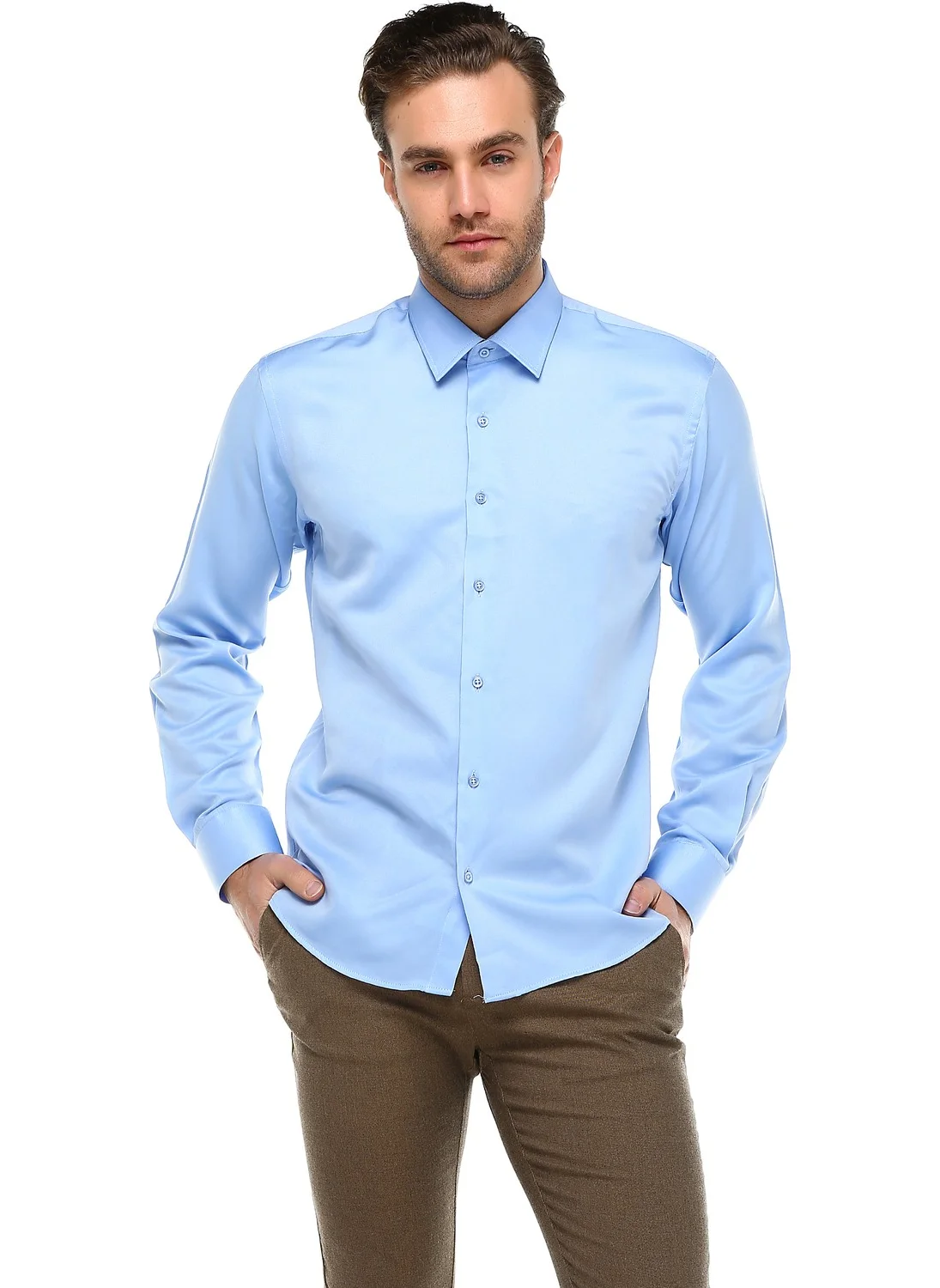 Varetta Men's Blue Slim Fit Long Sleeve Shirt