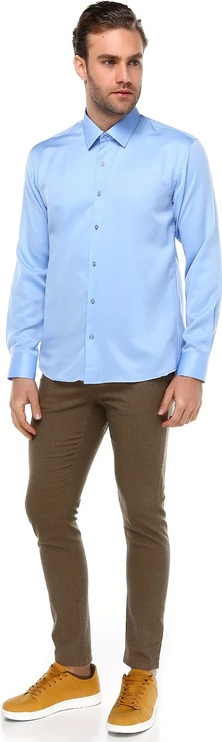 فاريتا Men's Blue Slim Fit Long Sleeve Shirt