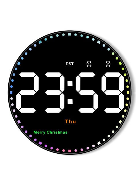 LED Digital Wall Clock, 10"" Large Display Color Second Hand Digital Clock LED Clock with Remote Control Dimming Clock with Date Display, 12/24 Hour, Temperature for Living Room Bedroom Office