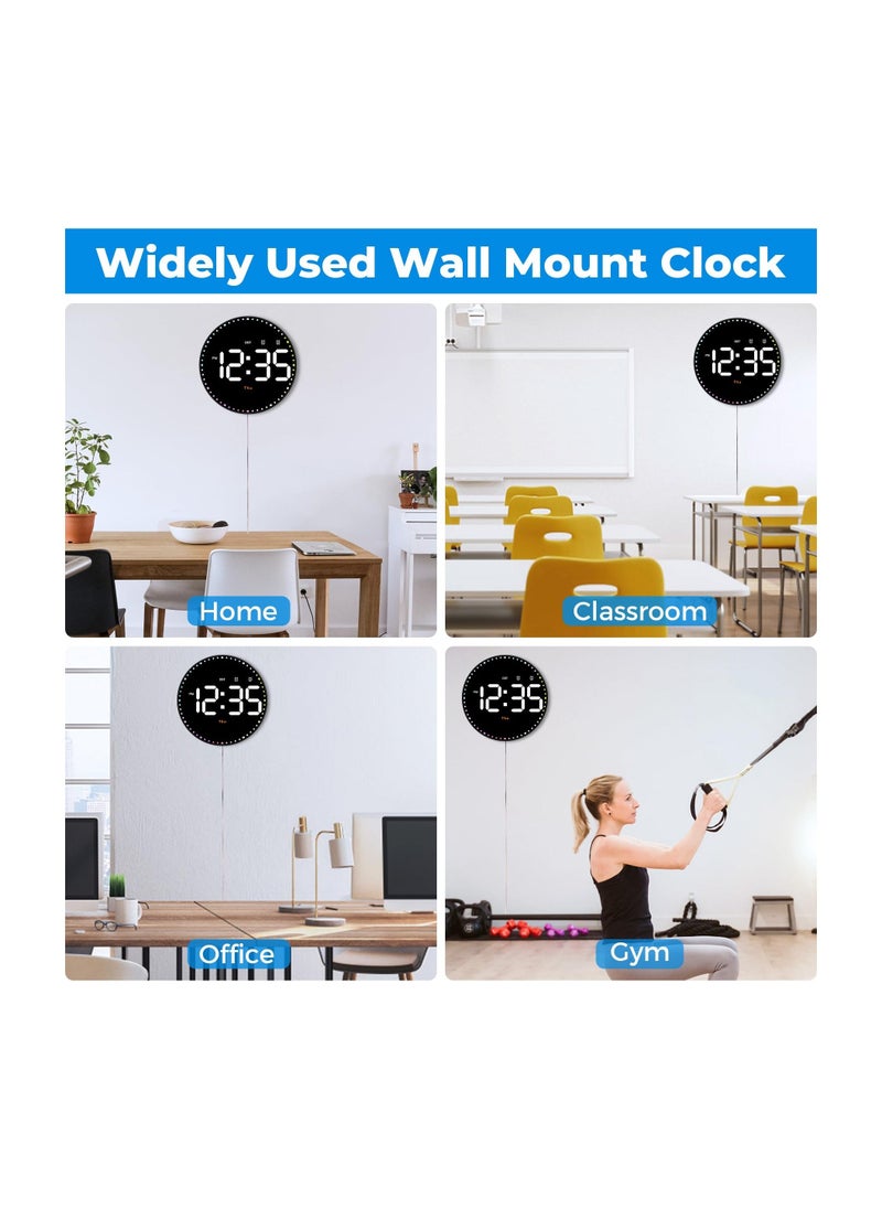 LED Digital Wall Clock, 10"" Large Display Color Second Hand Digital Clock LED Clock with Remote Control Dimming Clock with Date Display, 12/24 Hour, Temperature for Living Room Bedroom Office