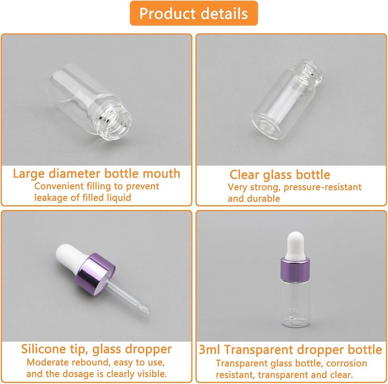 زجاجات زيت عطري إللبست بسعة 3 مل، زجاجات شفافة مزودة بقطرة، قابلة لإعادة الاستخدام، مثالية للسفر والحمل خارج المنزل، عبوة تحتوي على 44 زجاجة. - Image 5