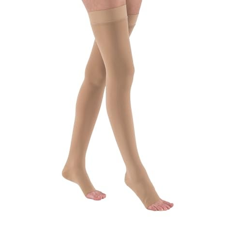 JOBST Relief 15-20 mmHg Compression Stockings, Thigh High Silicone Band, Open Toe | Compression Socks for Women/ Men for Tired, Aching or Swollen Legs, Minor Varicosities | Beige, Small - Image 1