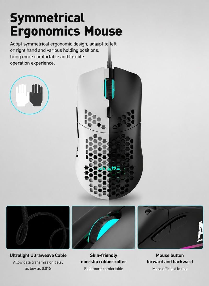 A-jazz ماوس الألعاب الفائق الخفة AJAZZ AJ390، 16000 DPI، ماوس سلكي بتصميم خلية النحل، 69 جرام، مستشعر PAW3338، 7 أزرار قابلة للبرمجة - Image 5
