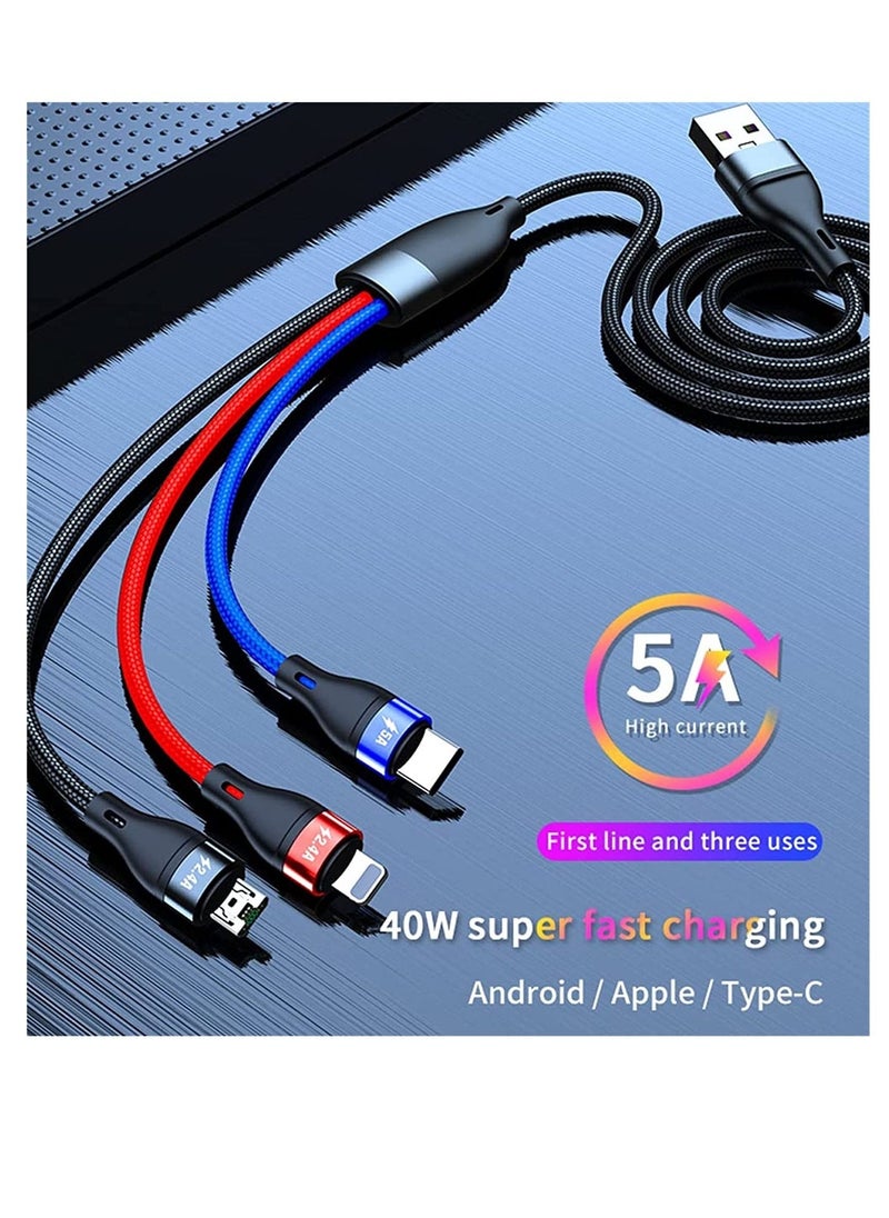 Raxoom 3 in 1 Charger Cable 3FT/1M Nylon Braided 5A Fast Charge Cable with iP Micro USB Type-C Compatible with Cell Phones Tablets USB C Cable - Image 2
