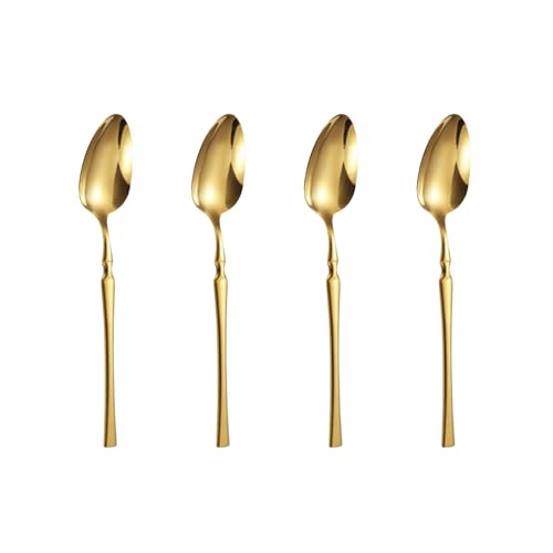 KitchEase Set of 4 Silverware Dessert Spoons | 4-Piece Korean Vintage Style Flatware Ice Cream Spoon Set | Dishwasher-Safe Stainless Steel Cutlery for Home, Restaurant & Gift Giving (Aurum Gold) - Image 1