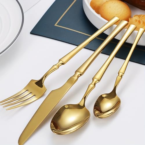 KitchEase Set of 4 Silverware Dessert Spoons | 4-Piece Korean Vintage Style Flatware Ice Cream Spoon Set | Dishwasher-Safe Stainless Steel Cutlery for Home, Restaurant & Gift Giving (Aurum Gold) - Image 3