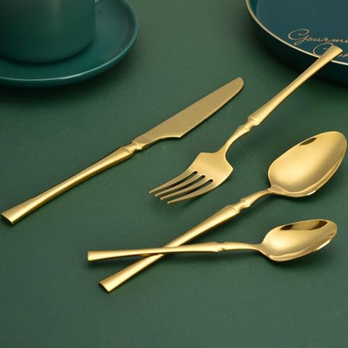 KitchEase Set of 4 Silverware Dessert Spoons | 4-Piece Korean Vintage Style Flatware Ice Cream Spoon Set | Dishwasher-Safe Stainless Steel Cutlery for Home, Restaurant & Gift Giving (Aurum Gold) - Image 2