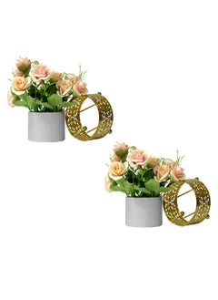 AIWANTO 2Pcs Potted Artificial Flower Decoration for Home Office Table Mini Potted Fake Flowers with Vase Centerpiece Decor  - Image 2