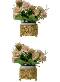 AIWANTO 2Pcs Potted Artificial Flower Decoration for Home Office Table Mini Potted Fake Flowers with Vase Centerpiece Decor  - Image 1