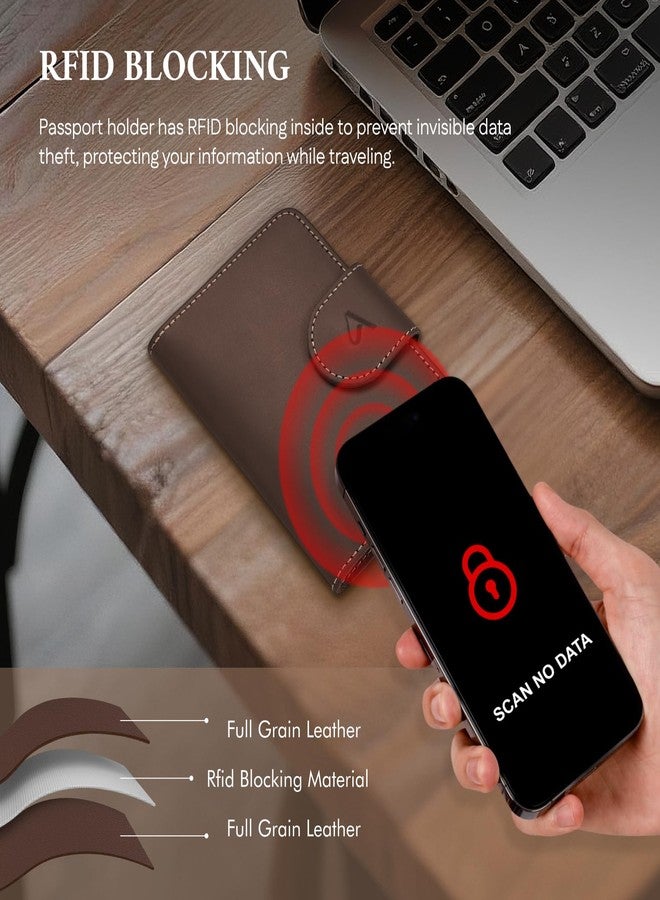 ALLIVE Passport Holder for Travel, Rfid Passport Holder for Women & Men, Genuine Leather Passport Cover Travel Wallet with AirTag Hidden, Airport Essentials, Travel Must Haves Gifts, Coffee Brown - Image 3