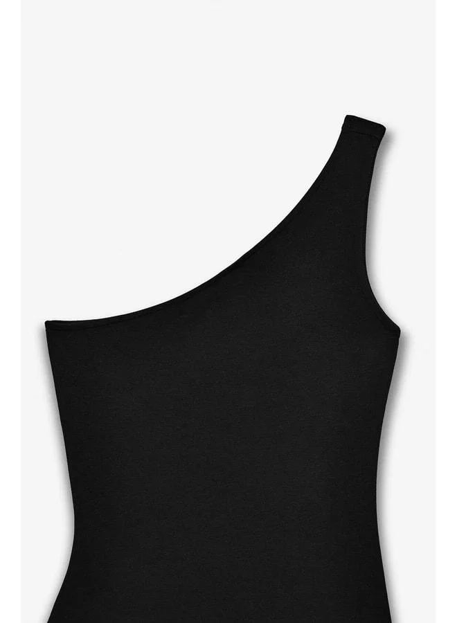 Ethiquet YOGET Women's Slim Asymmetric Neckline Sleeveless Lined Short Thin Black Dress.