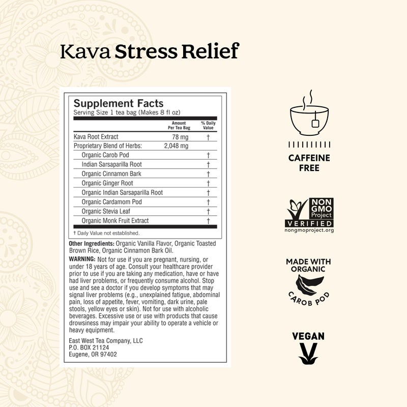Yogi Tea Kava Stress Relief Tea - 16 Tea Bags per Pack (4 Packs) - Made with Organic, Caffeine-Free Relaxing Tea - Includes Carob Pod, Indian Sarsaparilla Root, Cinnamon Bark, Ginger Root & More - Image 3