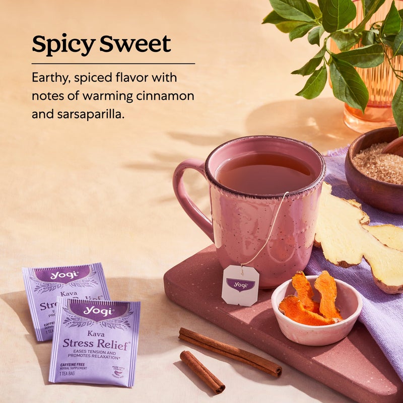 Yogi Tea Kava Stress Relief Tea - 16 Tea Bags per Pack (4 Packs) - Made with Organic, Caffeine-Free Relaxing Tea - Includes Carob Pod, Indian Sarsaparilla Root, Cinnamon Bark, Ginger Root & More - Image 4